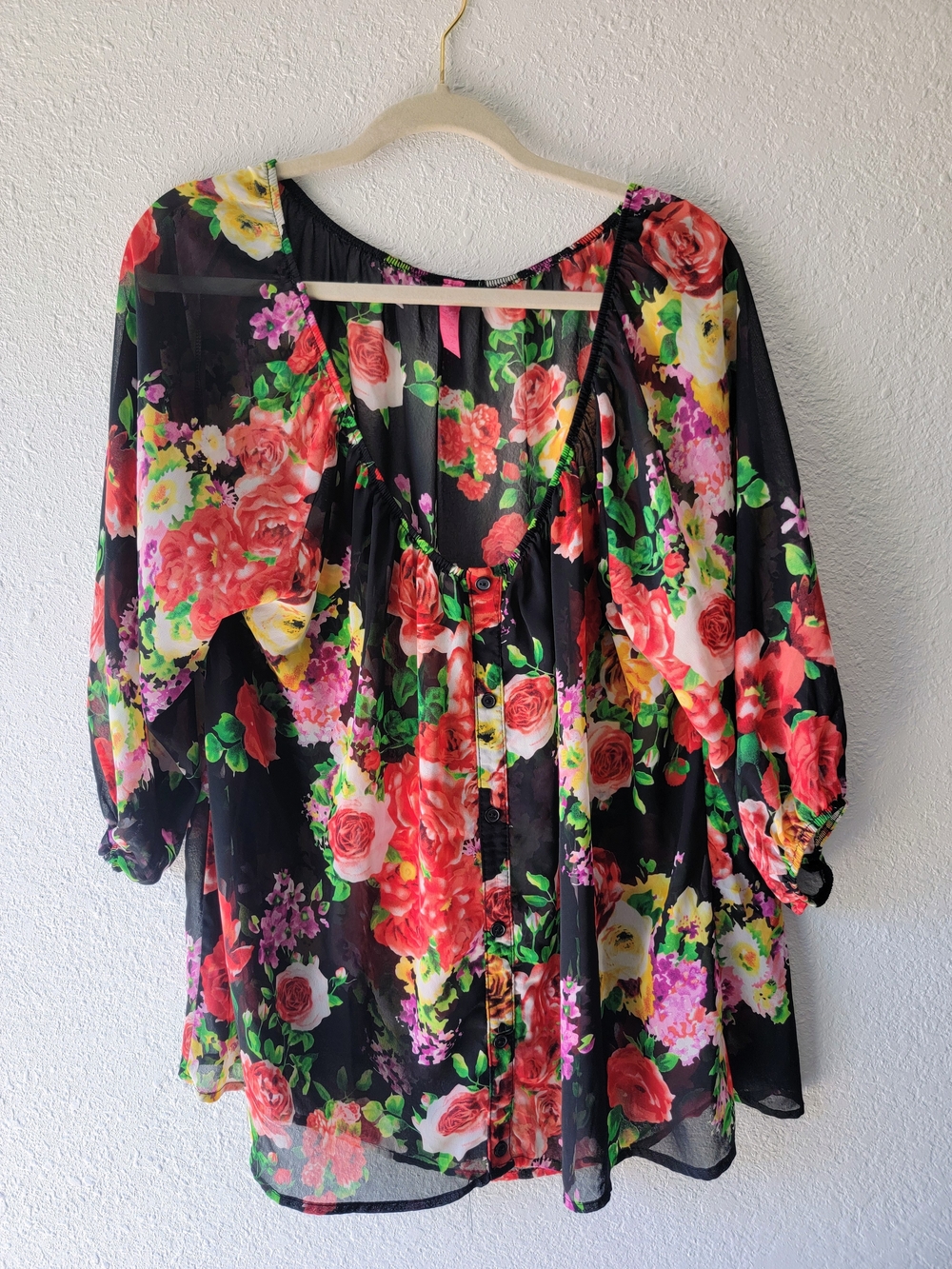 Floral Sheer Button-Front Women's Top - Black Multi